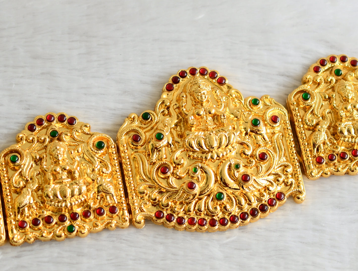 Bright gold tone kemp-green lakshmi elephant dance waist belt dj-49131