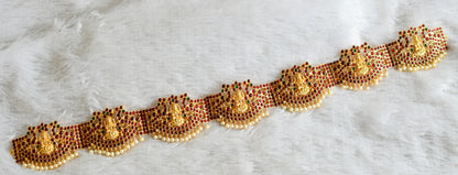 Bright gold tone kemp-green pearl lakshmi peacock waist band dj-49130