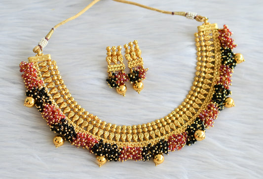 Antique black-pink cluster necklace set dj-03874