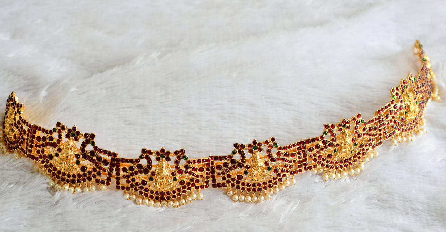 Bright gold tone kemp-green pearl lakshmi peacock waist band dj-49130