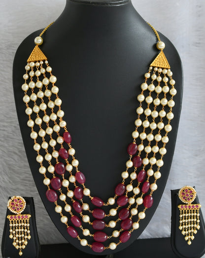 Antique gold tone Multilayer Ruby-pearl Heavy Haar Set dj-09204