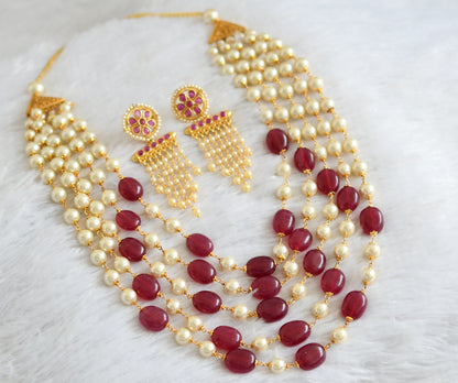 Antique gold tone Multilayer Ruby-pearl Heavy Haar Set dj-09204