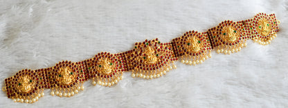 Bright gold tone kemp-green pearl lakshmi waist band dj-49129