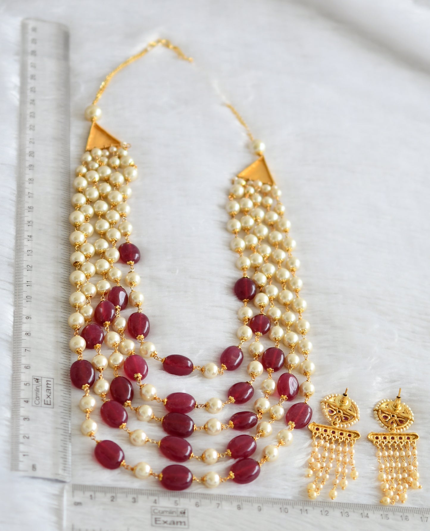 Antique gold tone Multilayer Ruby-pearl Heavy Haar Set dj-09204