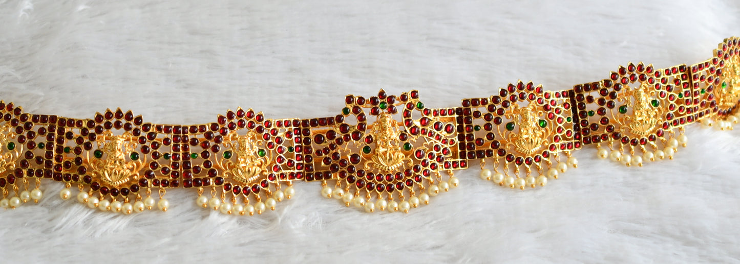 Bright gold tone kemp-green pearl lakshmi waist band dj-49129