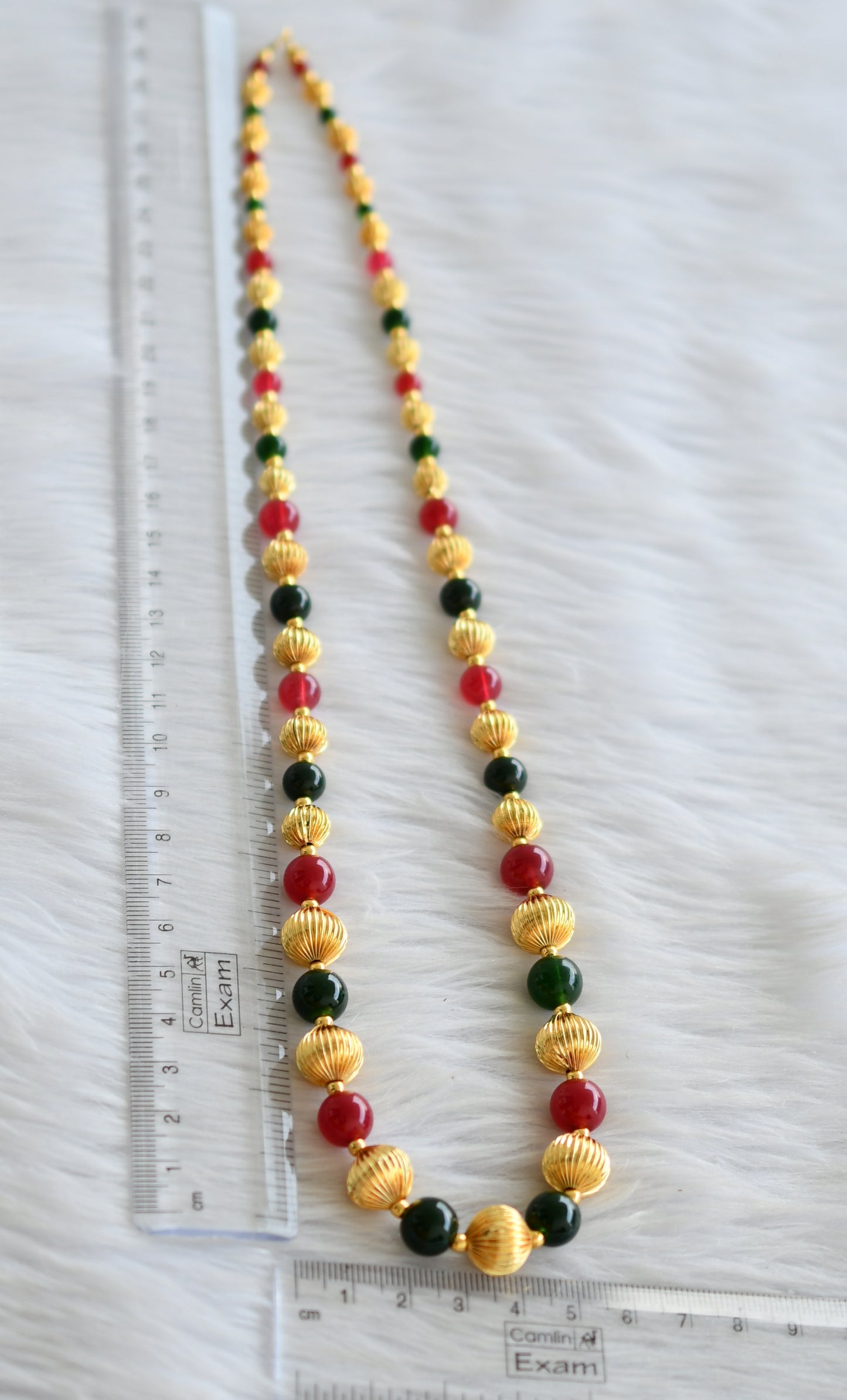 Gold tone red-green beaded mala/necklace dj-04009