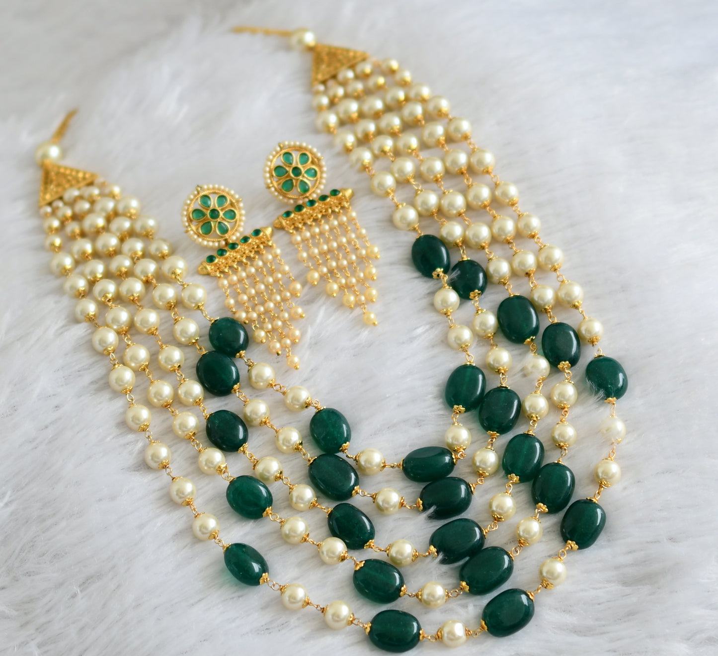 Antique gold tone Multilayer Pearl-emerald Heavy Haar Set dj-09202