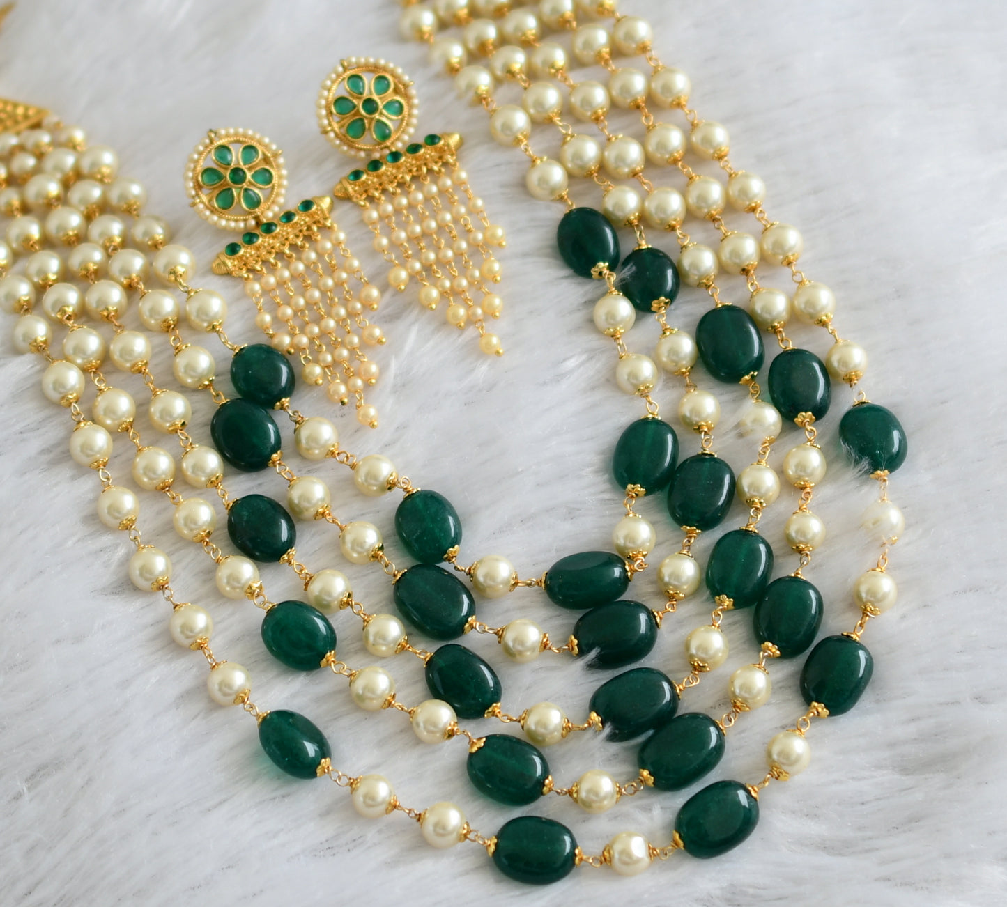 Antique gold tone Multilayer Pearl-emerald Heavy Haar Set dj-09202