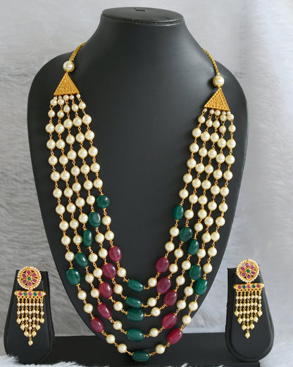 Antique gold tone Multilayer Ruby-emerald-pearl heavy Haar Set DJ-09203