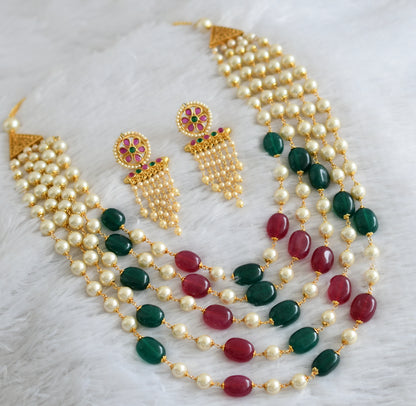 Antique gold tone Multilayer Ruby-emerald-pearl heavy Haar Set DJ-09203