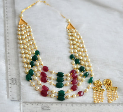 Antique gold tone Multilayer Ruby-emerald-pearl heavy Haar Set DJ-09203