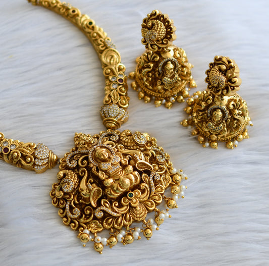 Antique gold tone kemp-green-cz white lakshmi gold replica kante hasli necklace set dj-45689