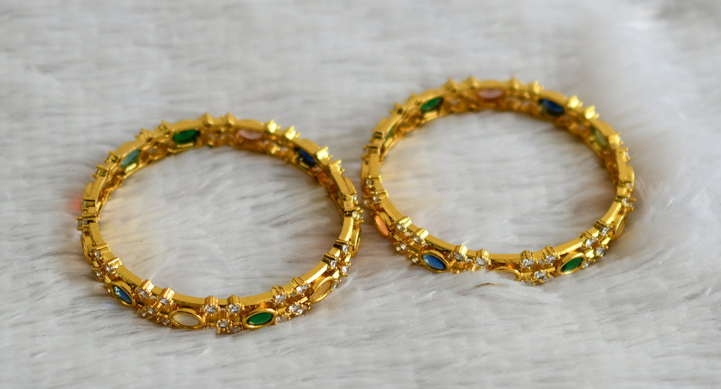 Antique gold tone cz multicolor oval stone bangles(2.8) dj-49139