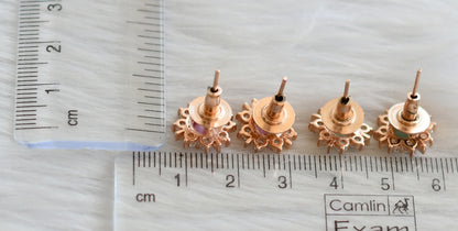 Rose gold tone cz 2 pair of flower earrings dj-43940