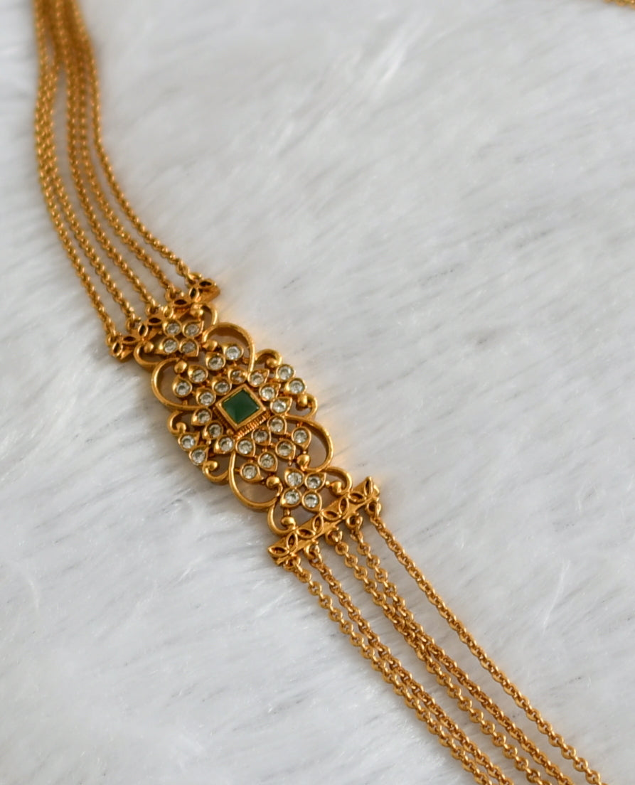 antique gold tone green-white stone mugappu chandra haar dj-47353