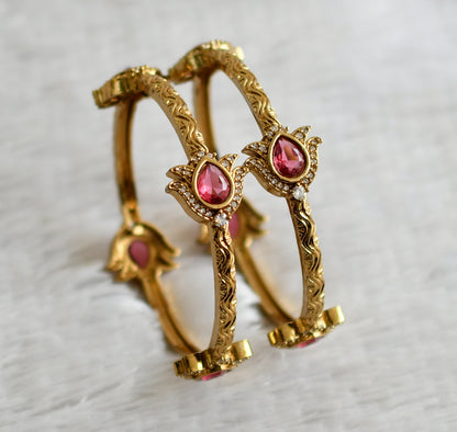 Antique cz magenta pink lotus bangles(2.6) dj-49147