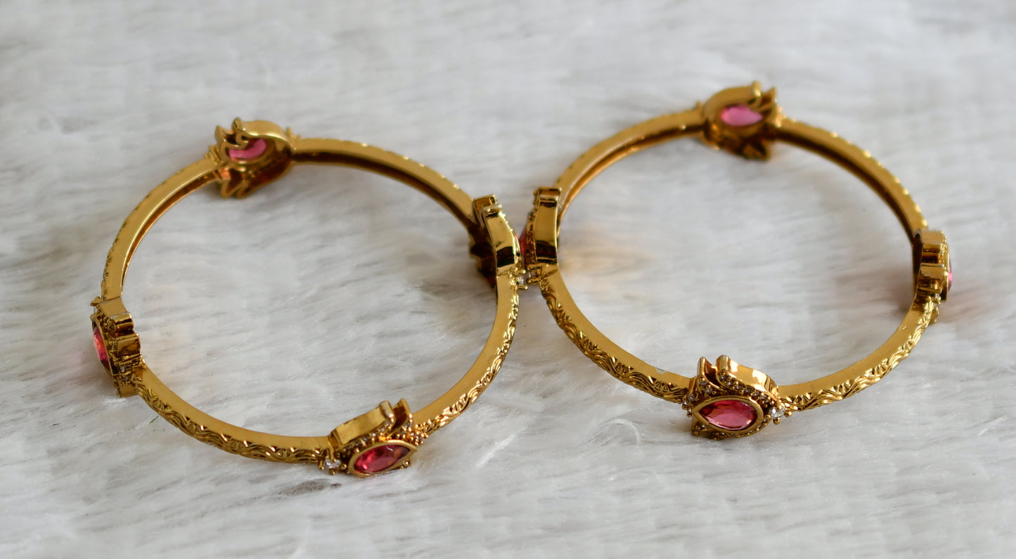 Antique cz magenta pink lotus bangles(2.4) dj-49146