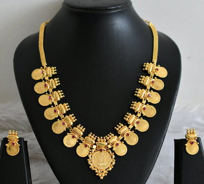 Gold tone pink lakshmi coin kerala style necklace set dj-49170