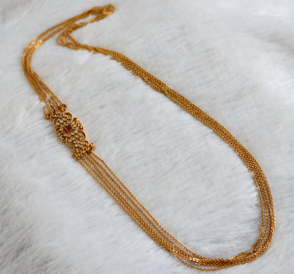 Antique gold tone kemp-white stone mugappu chandra haar dj-47354