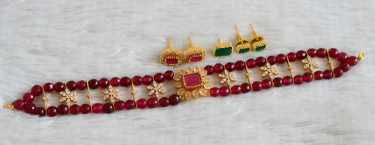 Gold tone cz ruby agate beaded color changeable necklace set dj-49166