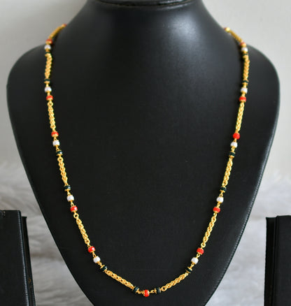 Gold tone coral-pearl-black beaded chain dj-49169