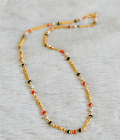 Gold tone coral-pearl-black beaded chain dj-49169