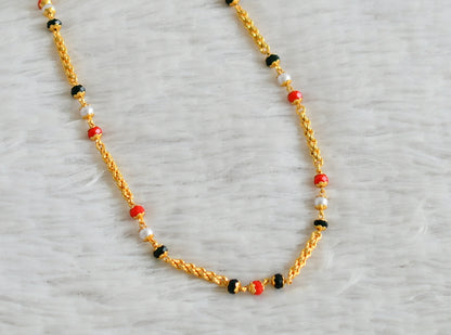 Gold tone coral-pearl-black beaded chain dj-49169