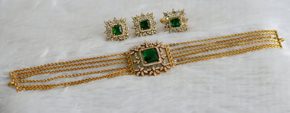 Matte finish green-white block stone choker combo set dj-47359