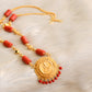 Gold tone coral beaded Lakshmi coin chain dj-42631