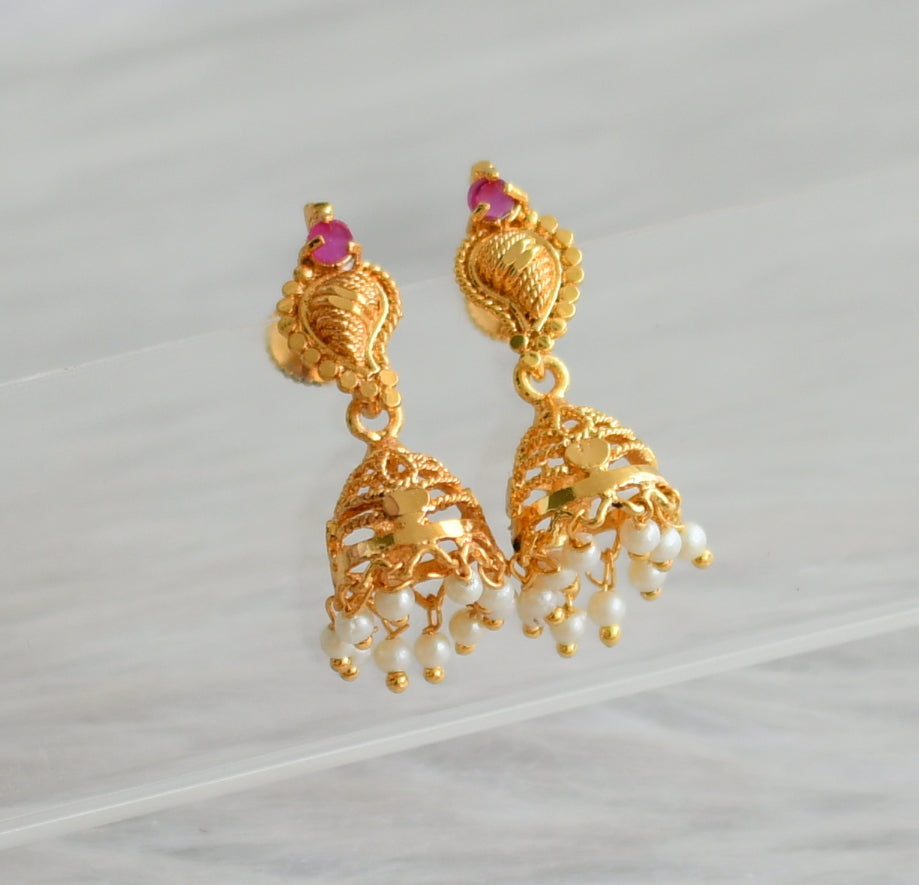 Gold tone ruby pearl mango jhumkka dj-43964