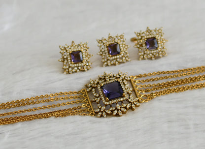 Matte finish purple-white block stone choker combo set dj-47360