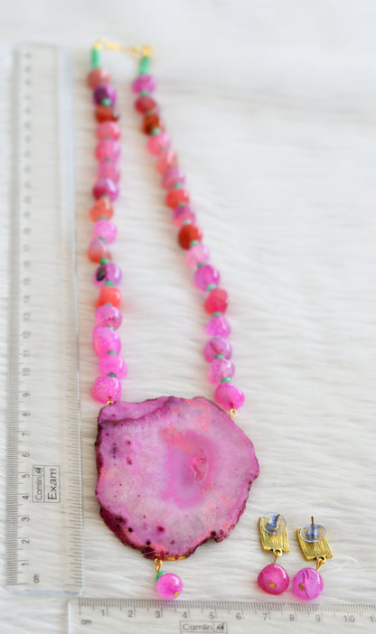 Hand painted ram-sita sliced agate pendant with pink-green onyx beaded necklace set dj-45673