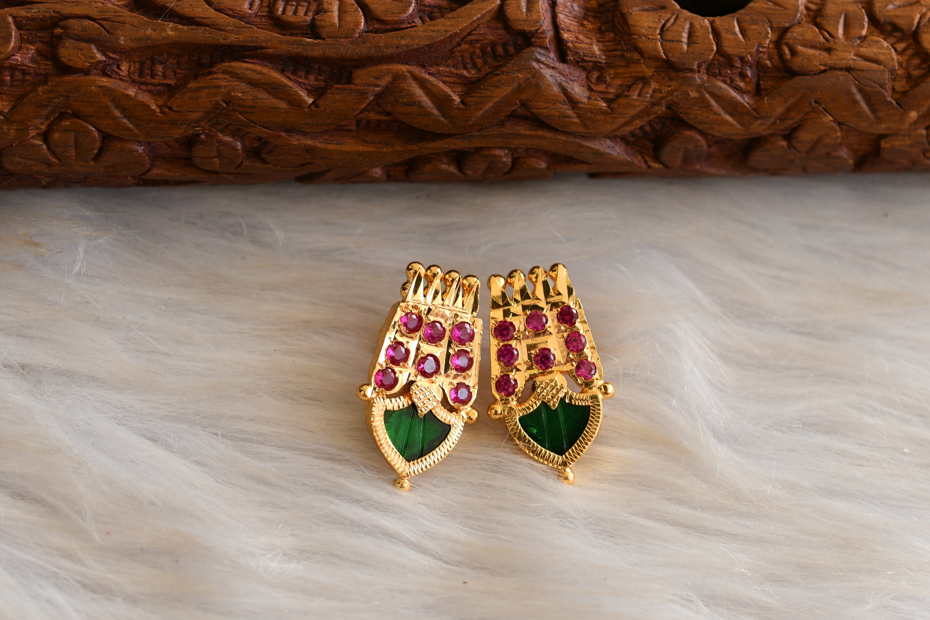 Gold tone kerala style pink-green palakka earrings dj-43201 – dreamjwell