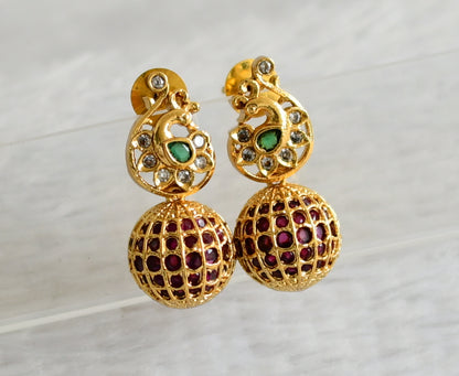 Antique gold tone kemp-green-white peacock earrings dj-49174