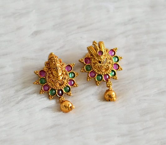 matte finish kemp-green thirumal-nama mismatch screw back earrings dj-49172