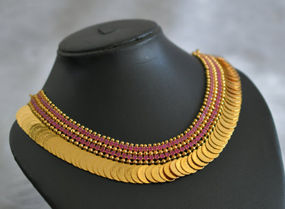 Gold tone pink stone Lakshmi coin necklace dj-38274