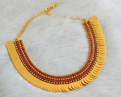 Gold tone pink stone Lakshmi coin necklace dj-38274