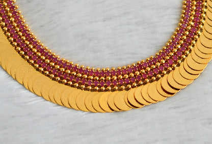 Gold tone pink stone Lakshmi coin necklace dj-38274