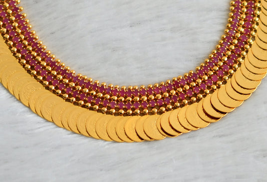 Gold tone pink stone Lakshmi coin necklace dj-38274