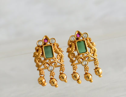 Matte finish kemp-green-white block stone peacock earrings dj-49173