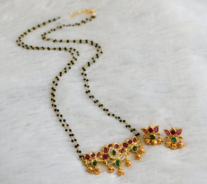 Gold tone kemp-green lotus designer mangalsutra set dj-35444