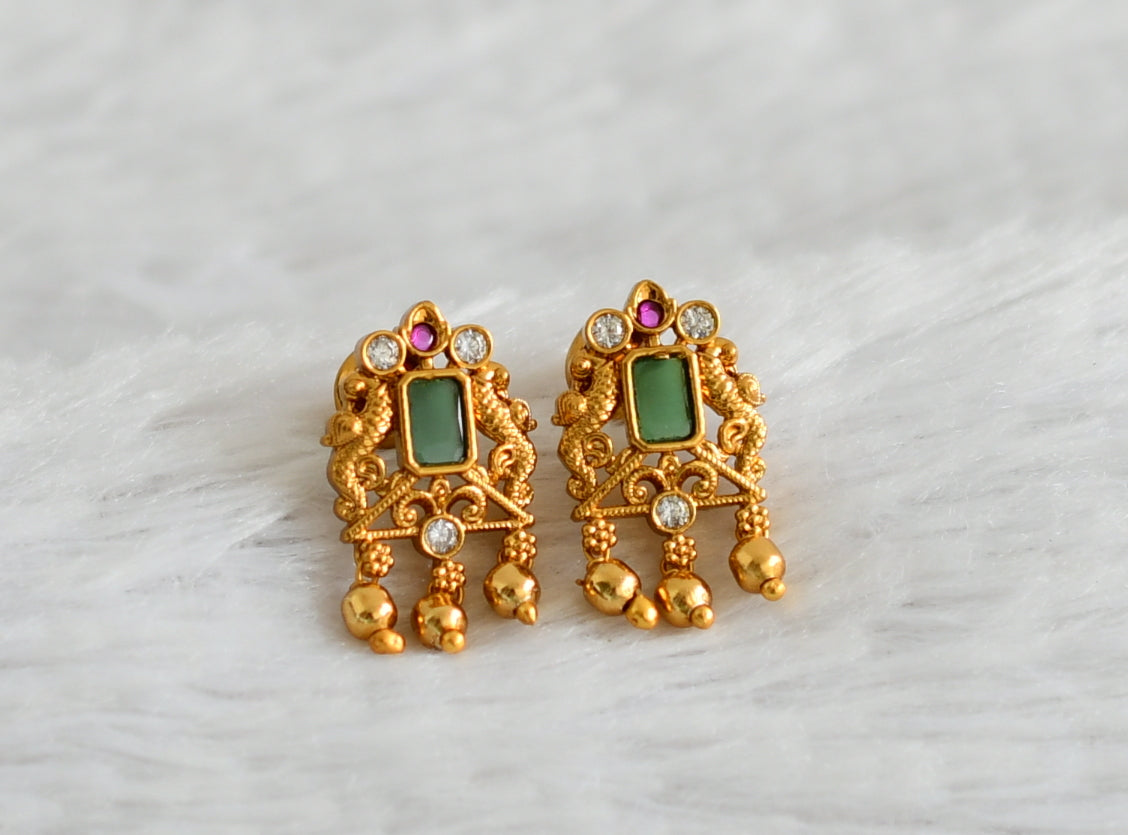 Matte finish kemp-green-white block stone peacock earrings dj-49173