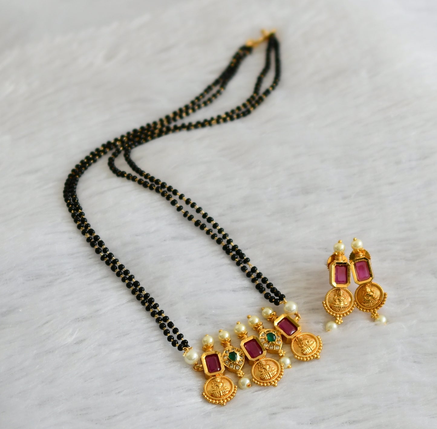 Gold tone Ruby-emerald-white Lakshmi designer mangalsutra set dj-35441