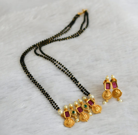 Gold tone Ruby-emerald-white Lakshmi designer mangalsutra set dj-35441