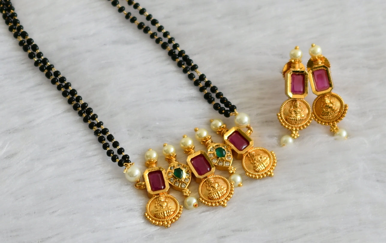 Gold tone Ruby-emerald-white Lakshmi designer mangalsutra set dj-35441