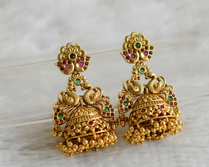 Antique gold tone kemp-green peacock flower jhumkka dj-49184