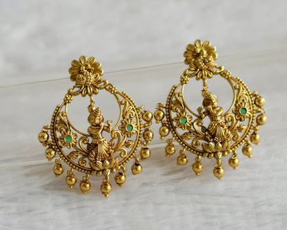 Antique gold tone green stone krishna peacock bali earrings dj-49186