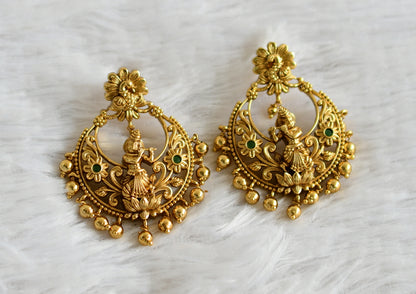 Antique gold tone green stone krishna peacock bali earrings dj-49186