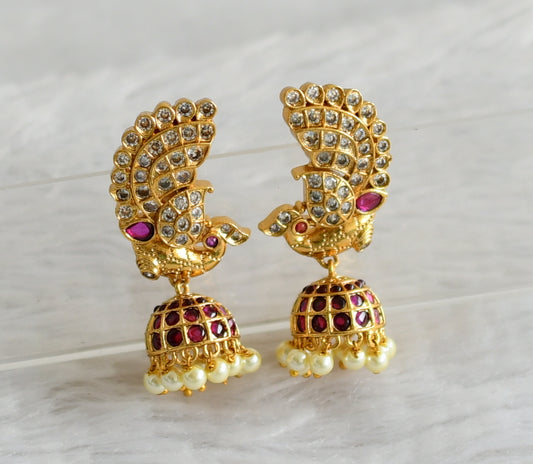 Antique gold tone kemp-white pearl peacock jhumkka dj-49176