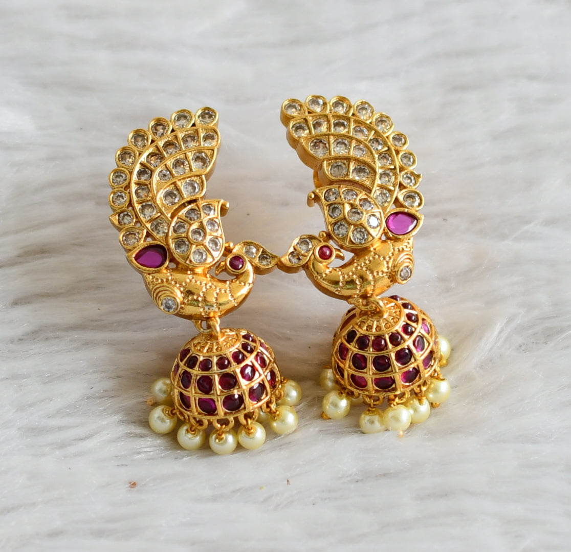 Antique gold tone kemp-white pearl peacock jhumkka dj-49176